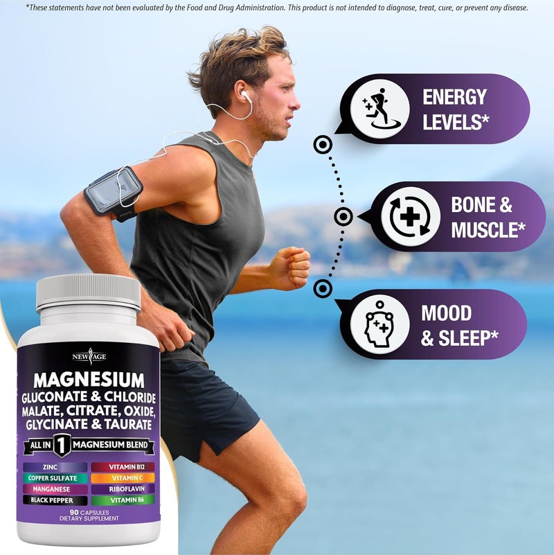 NEW AGE Magnesium Supplement Powerful Glycinate Citrate Malate Oxide Taurate Aspartate Gluconate Orotate  Mag Chloride Manganese Bone Health and Bone Strength Joint Support 180 Count - Image 4