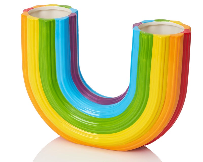 Artconal Artconal Rainbow Ceramic Vase Decor UShaped Stripes Vase Vibrant Hue Cute Rainbow Decorative Vase Aesthetic Vase for Modern Homes Offices Ideal Gift for Birthdays and Special Occasions