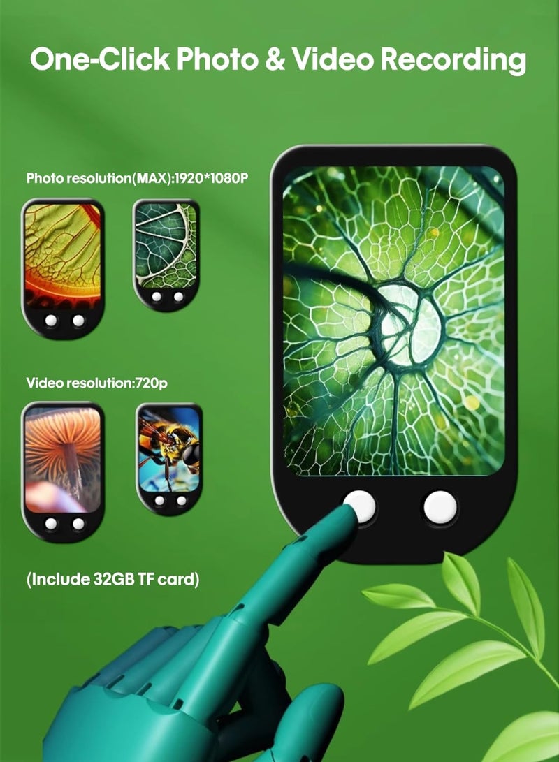 Excefore ميكروسكوب محمول للأطفال، ميكروسكوب مصغر محمول، كاميرا ميكروسكوب عالية الدقة بقوة 1000X قابلة للشحن للأطفال، شاشة LCD بحجم 2.4 بوصة، ميكروسكوبات مختبرية ستيريو محمولة، هدية علمية تعليمية محمولة - Image 4