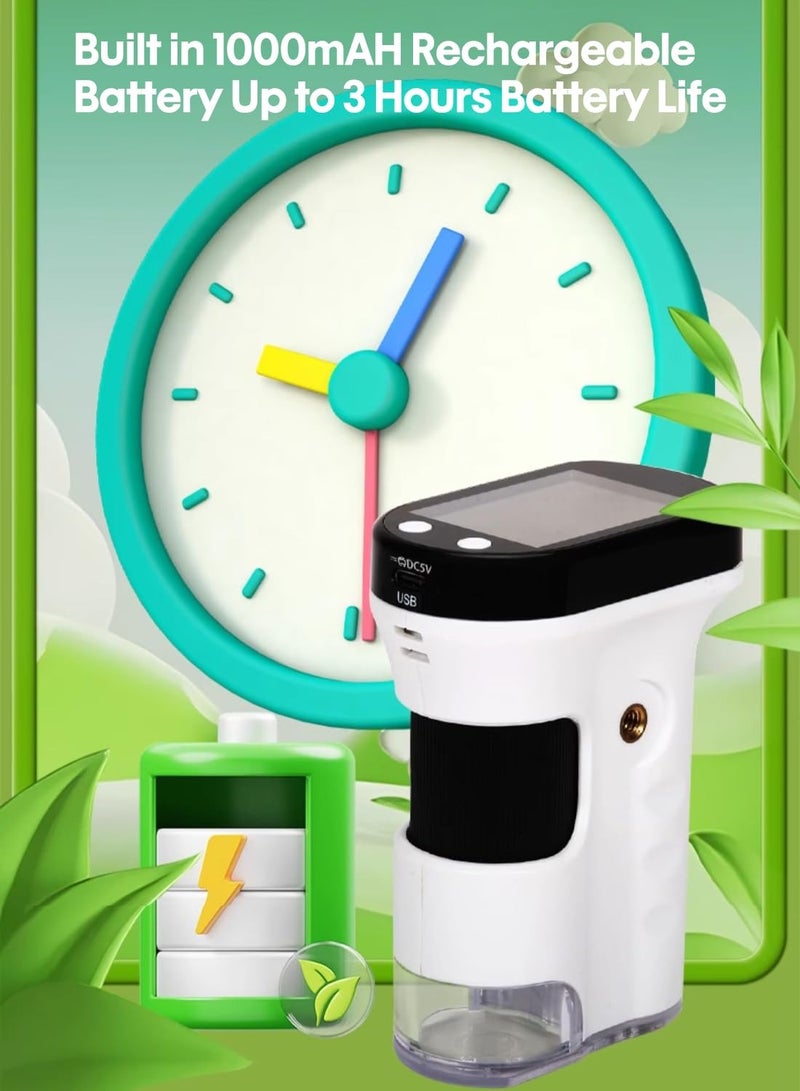 Excefore ميكروسكوب محمول للأطفال، ميكروسكوب مصغر محمول، كاميرا ميكروسكوب عالية الدقة بقوة 1000X قابلة للشحن للأطفال، شاشة LCD بحجم 2.4 بوصة، ميكروسكوبات مختبرية ستيريو محمولة، هدية علمية تعليمية محمولة - Image 5