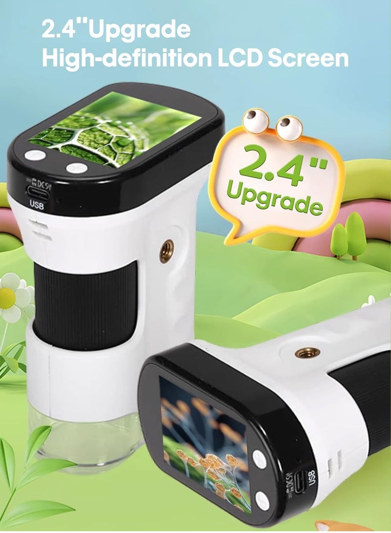 Excefore ميكروسكوب محمول للأطفال، ميكروسكوب مصغر محمول، كاميرا ميكروسكوب عالية الدقة بقوة 1000X قابلة للشحن للأطفال، شاشة LCD بحجم 2.4 بوصة، ميكروسكوبات مختبرية ستيريو محمولة، هدية علمية تعليمية محمولة - Image 2