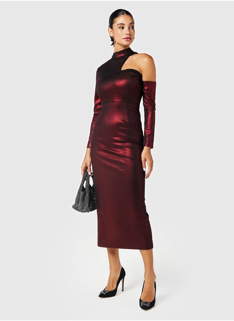 ثريدز باي اجوني Embellished Cutout Neck Metallic Dress