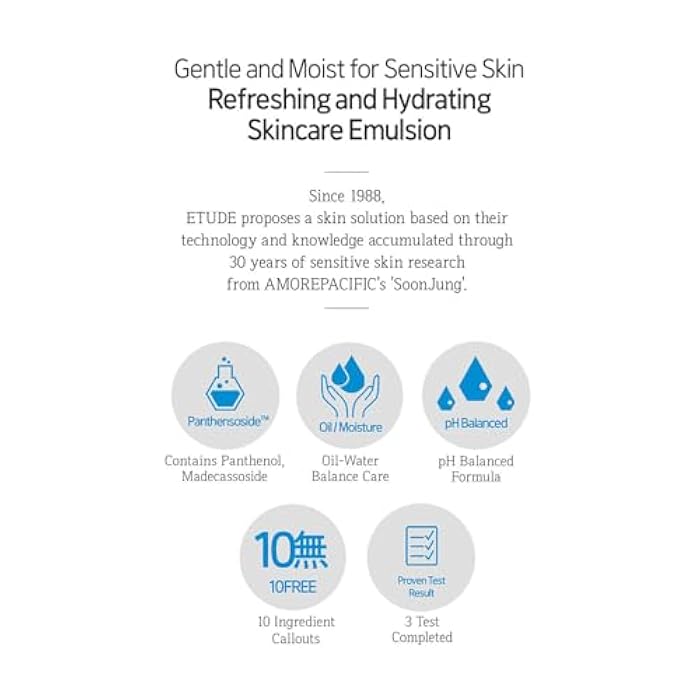 ETUDE SoonJung 10 Free Moist Emulsion, Face Moisturizer, Non-Sticky Lotion for Sensitive Skin, pH Balanced Formula, Panthenol, Madecassoside, Korean Skin Care, Beauty (4.39 Fl Oz) - Image 3