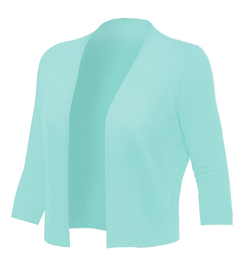 GoMamee Women's Basic 3/4 Sleeve Cardigans Short Sweaters Cropped Open Front Knit Shrugs, Mini Green M - Image 5