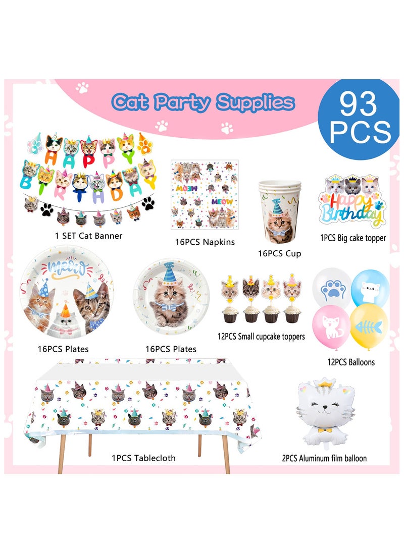 FRUITFUL PARTY - Cat Birthday Party Decorations for 16 Guests, Cat Themed Disposable Tableware Set - Image 1