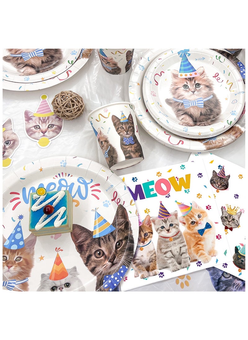 FRUITFUL PARTY - Cat Birthday Party Decorations for 16 Guests, Cat Themed Disposable Tableware Set - Image 1