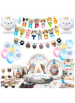 Cat Birthday Party Decorations for 16 Guests, Cat Themed Disposable Tableware Set