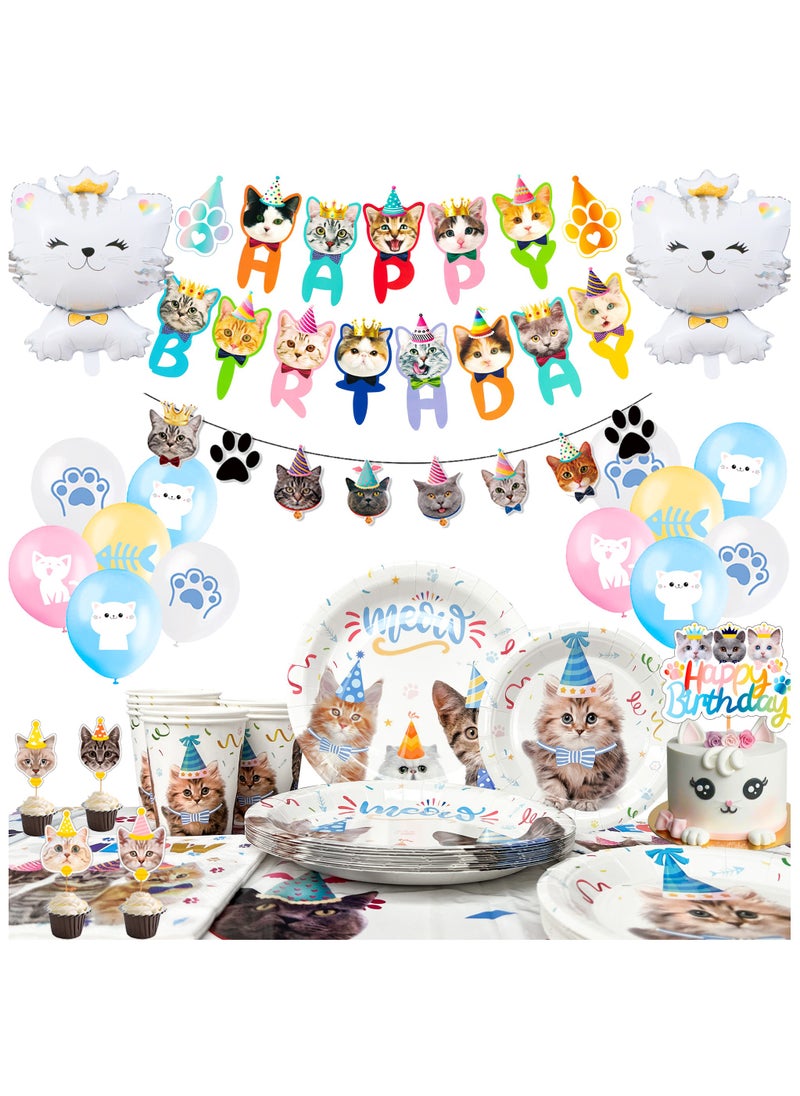 FRUITFUL PARTY - Cat Birthday Party Decorations for 16 Guests, Cat Themed Disposable Tableware Set - Image 1