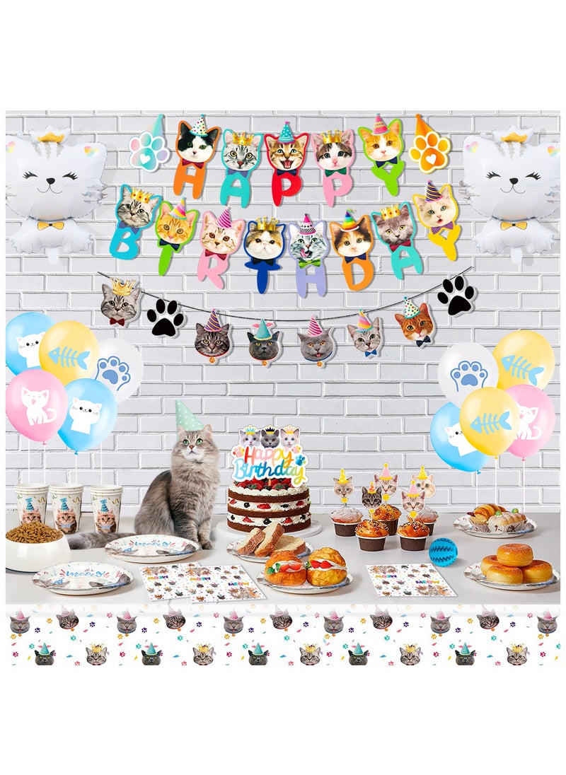 FRUITFUL PARTY - Cat Birthday Party Decorations for 16 Guests, Cat Themed Disposable Tableware Set - Image 1