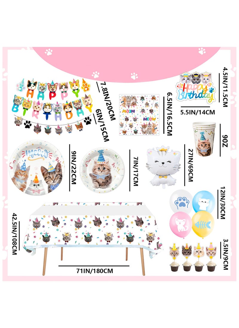 FRUITFUL PARTY - Cat Birthday Party Decorations for 16 Guests, Cat Themed Disposable Tableware Set - Image 1