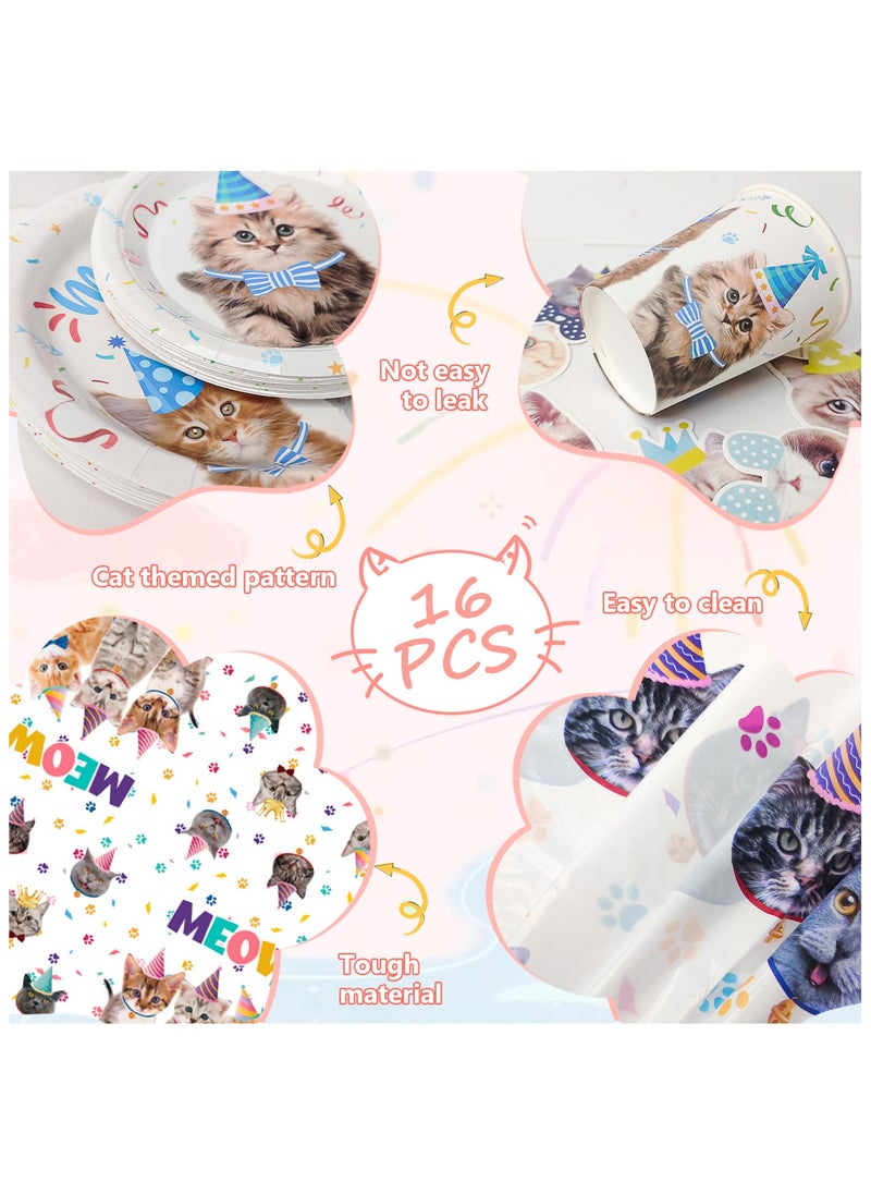 FRUITFUL PARTY - Cat Birthday Party Decorations for 16 Guests, Cat Themed Disposable Tableware Set - Image 1