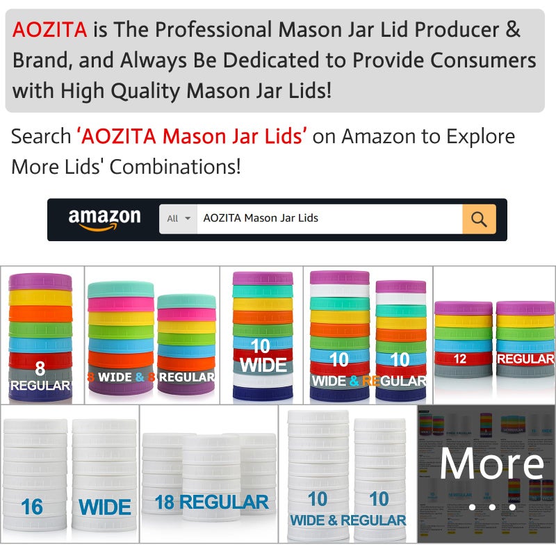 Aozita 12 Pack REGULAR MOUTH Mason Jar Lids for Ball, Kerr and More - Multicolor Plastic Storage Caps for Mason Jars, Canning Jars - Leakproof, Dishwasher Safe & Food Grade - Image 2