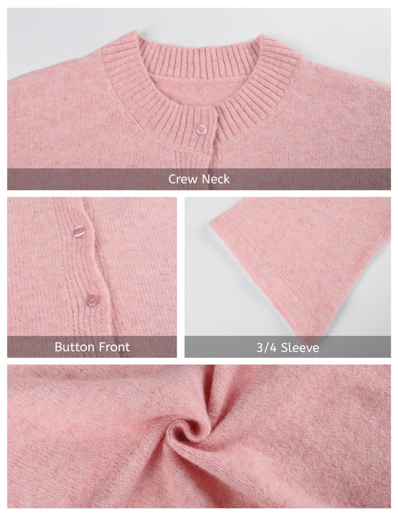 Springrain Cardigan Sweaters for Women Lightweight Knit Cropped Cardigan Button Up Solid Knitwear(Pink-XL) - Image 4