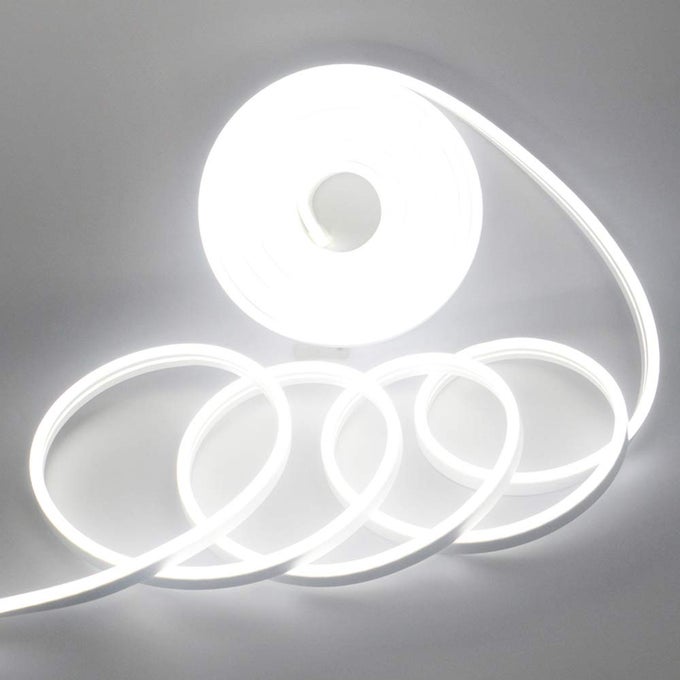 LED NEON STRIP LIGHTS 12V ROPE INDOOR OUTDOOR 164FT 600SMD WHITE SILICONE WATERPROOF FLEXIBLE FOR SIGNBOARD BAR HOME KITCHEN BEDROOM PARTY HOLIDAY DECORATION NO POWER ADAPTER