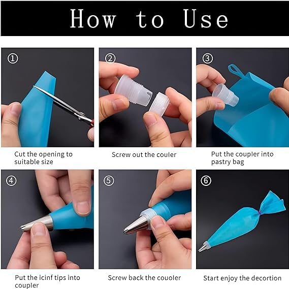 SHOPECOM Cake Baking and Making Tools Combo for Cake Decoration at Home Kitchen and Bakery Cake Decorating Kit for Beginners 32 Piping Bags 3 Icing Scrapers 2 Spatulas Reusable Disposable Pastry Bag - Image 2