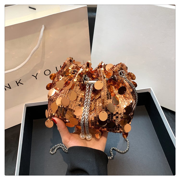 Bags For Women Style Satchel Sequin Evening Bag, Trendy And Fashionable Retro Texture Single Shoulder Crossbody Bucket Bag