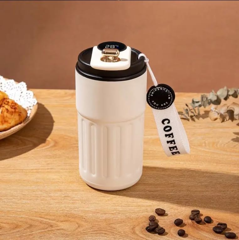 DHAVAL Coffee Mug with Digital Display 316 Stainless Steel Insulated Travel Thermos with Lid for Coffee 460ml LeakProof Vacuum Thermal Mug with Smart Temperature Screen White Black - Image 2