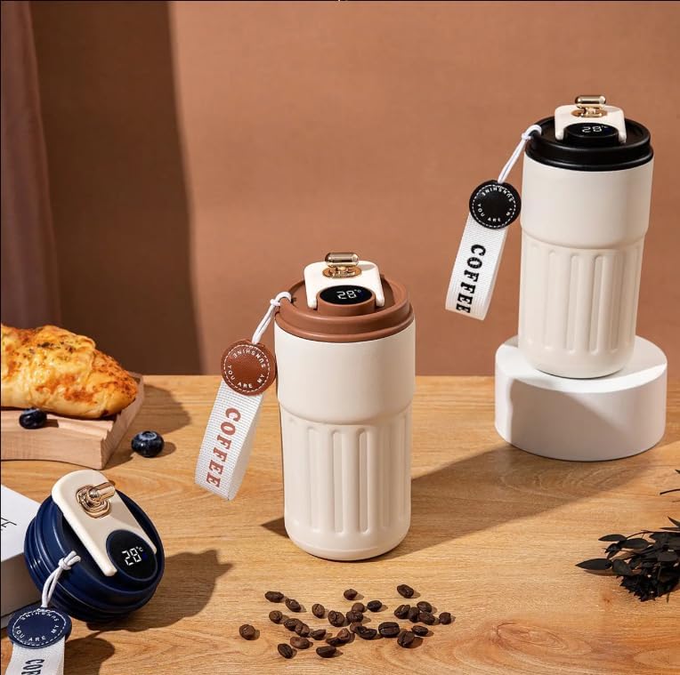 DHAVAL Coffee Mug with Digital Display 316 Stainless Steel Insulated Travel Thermos with Lid for Coffee 460ml LeakProof Vacuum Thermal Mug with Smart Temperature Screen White Black - Image 3