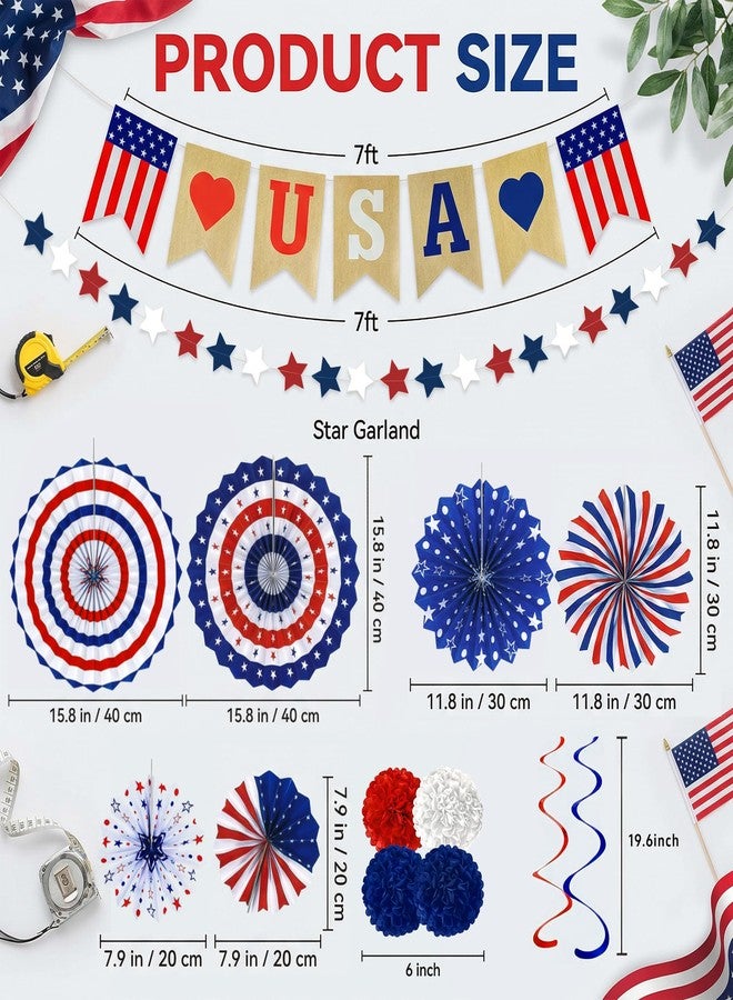 OHOME 4th of July Decorations - 26 PCS Patriotic USA Banner Star Streamer Paper Fans Hanging Swirls Pompoms Set for Memorial Day | 250th Anniversary Accessories Party Favors for Indoor Outdoor Home - Image 2