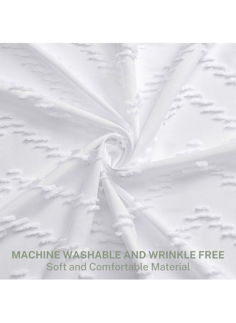 L&E Boho Shower Curtain White Tassel Woven Fabric Shower Curtain Modern Farmhouse Textured Tufted Chevron Striped Minimalist Bathroom Hotel, 182*182CM  - Image 2