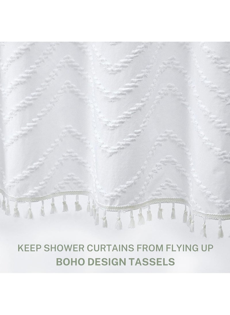 L&E Boho Shower Curtain White Tassel Woven Fabric Shower Curtain Modern Farmhouse Textured Tufted Chevron Striped Minimalist Bathroom Hotel, 182*182CM  - Image 3