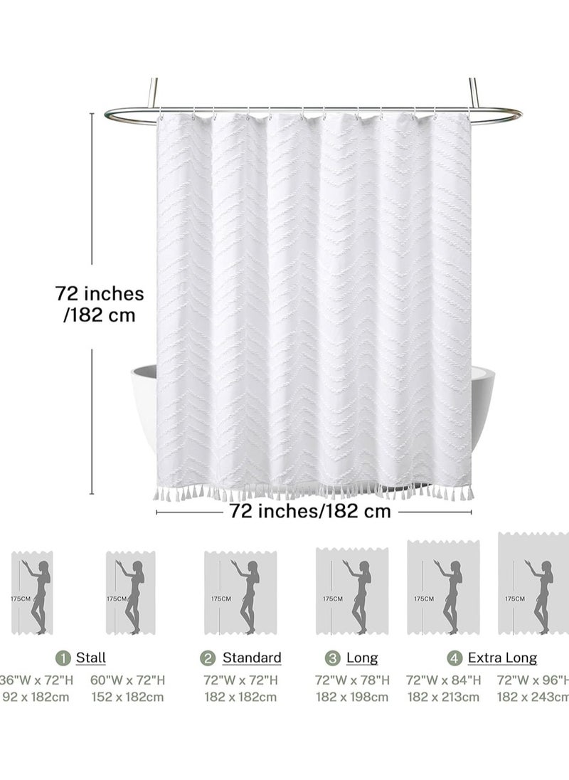 L&E Boho Shower Curtain White Tassel Woven Fabric Shower Curtain Modern Farmhouse Textured Tufted Chevron Striped Minimalist Bathroom Hotel, 182*182CM  - Image 5