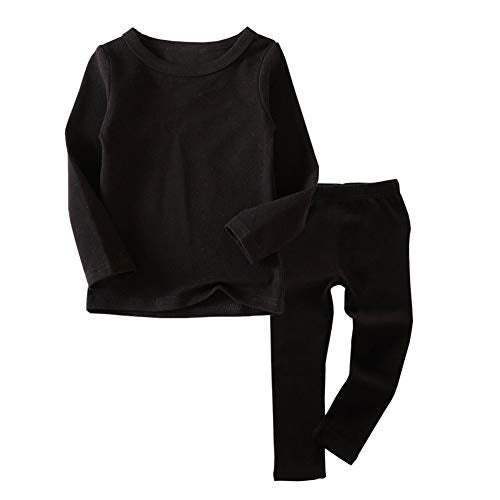 JWWN Toddler Boys Girls Long Johns Thermal Underwear Set 2PC Crewneck Tops and Bottom Kids Pajamas Warm Jammies,(Black,3T) - Image 1