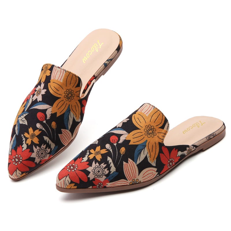 Tilocow Mules for Women Flats Pointed Toe Slip On Backless Loafers Flat Mule Business Casual Shoes Slides