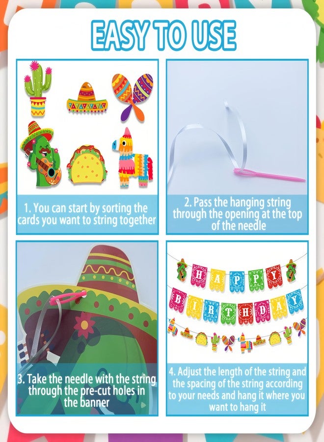 BADAO Mexican Theme Happy Birthday Banner,Cinco De Mayo Party Decorations,1 Pack Fiesta Birthday Banners with 25 Paper,Mexican Birthday Baby Shower Party Supplies for Home Wall Office Hanging Banner - Image 5