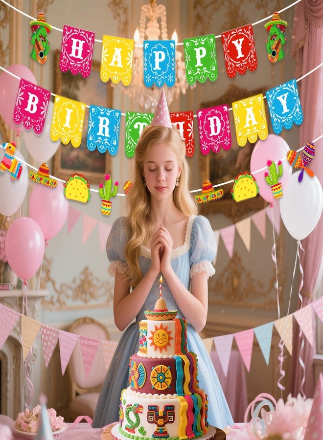 BADAO Mexican Theme Happy Birthday Banner,Cinco De Mayo Party Decorations,1 Pack Fiesta Birthday Banners with 25 Paper,Mexican Birthday Baby Shower Party Supplies for Home Wall Office Hanging Banner - Image 2