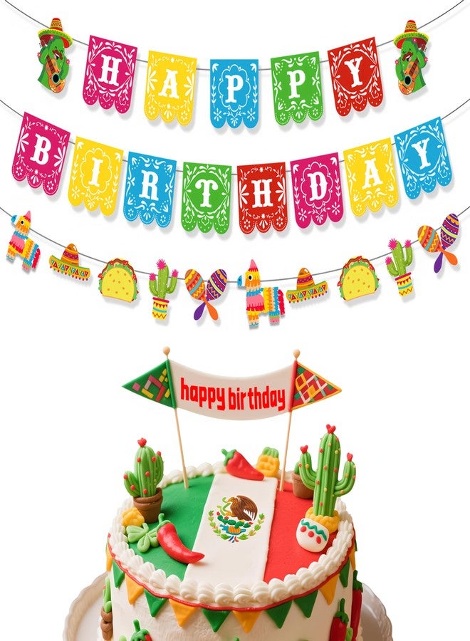 BADAO Mexican Theme Happy Birthday Banner,Cinco De Mayo Party Decorations,1 Pack Fiesta Birthday Banners with 25 Paper,Mexican Birthday Baby Shower Party Supplies for Home Wall Office Hanging Banner - Image 1