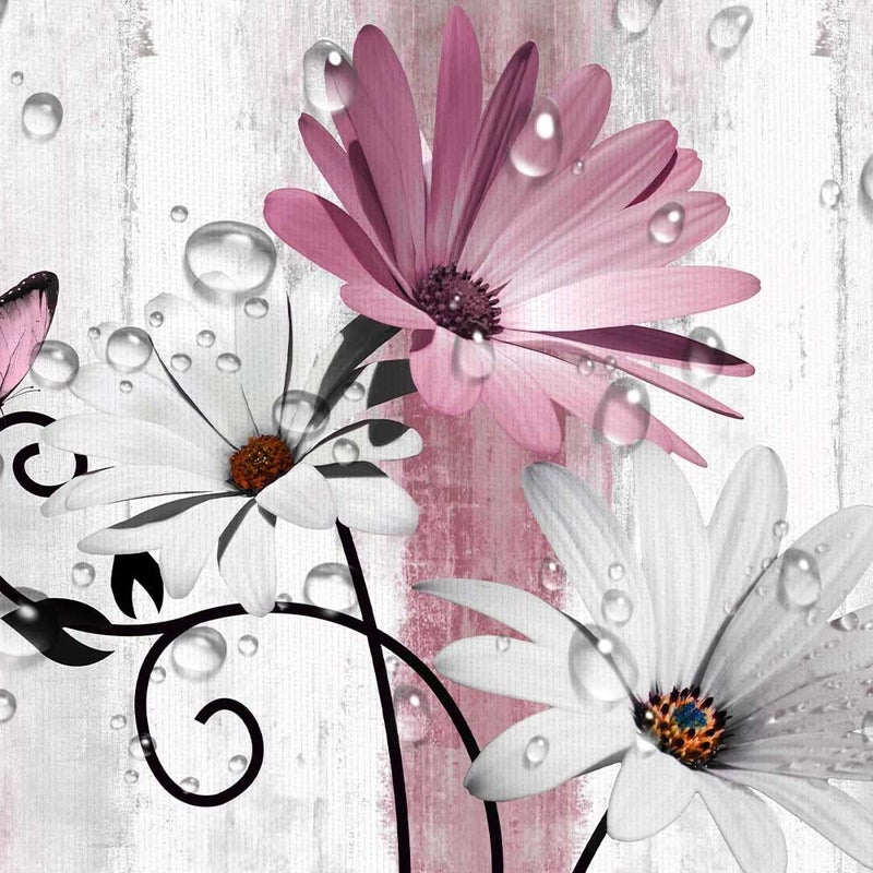 Veivian Rustic Farmhouse Startain Farm Pink Daisy Floral Flowers and Butterfly on Country Wooden Shower Startain for Bathroom Pink Gray Bather Bather Sertains with 8pcs Hooks 47x64in - Image 4