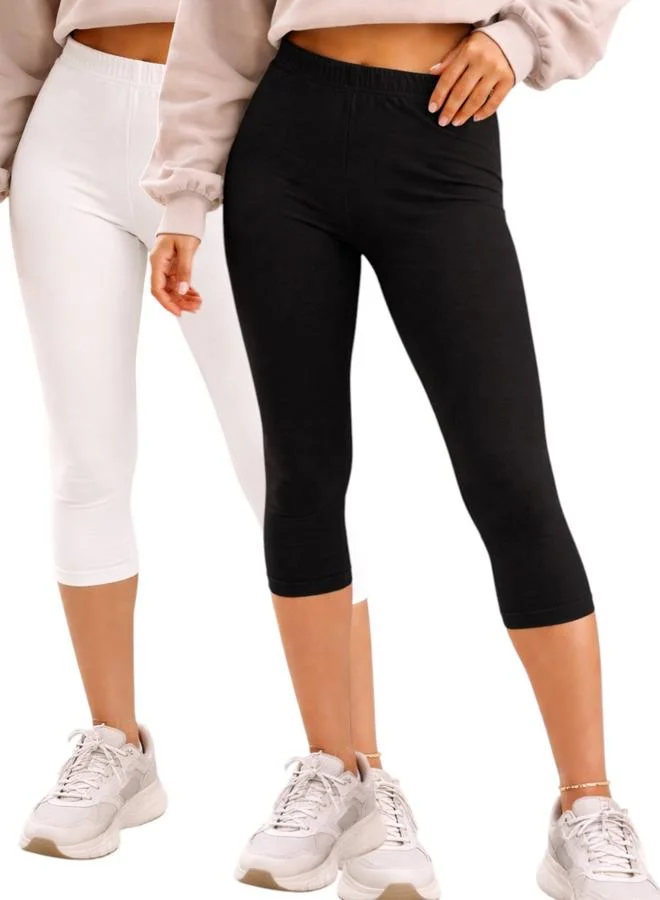 victor and jane Pack of 2 - Girls Basic Stretch Capri Leggings