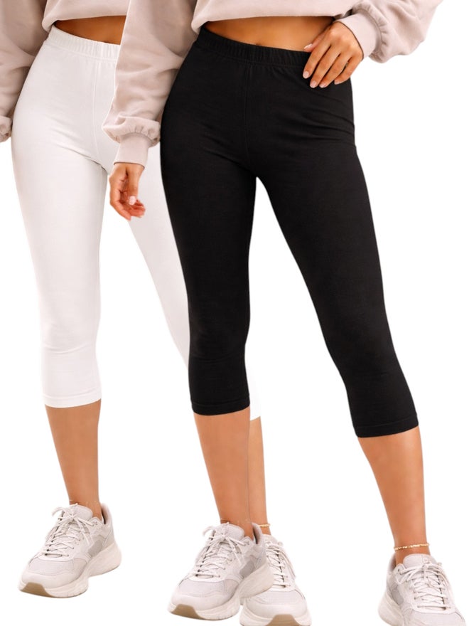 victor and jane Pack of 2 - Girls Basic Stretch Capri Leggings - Image 1