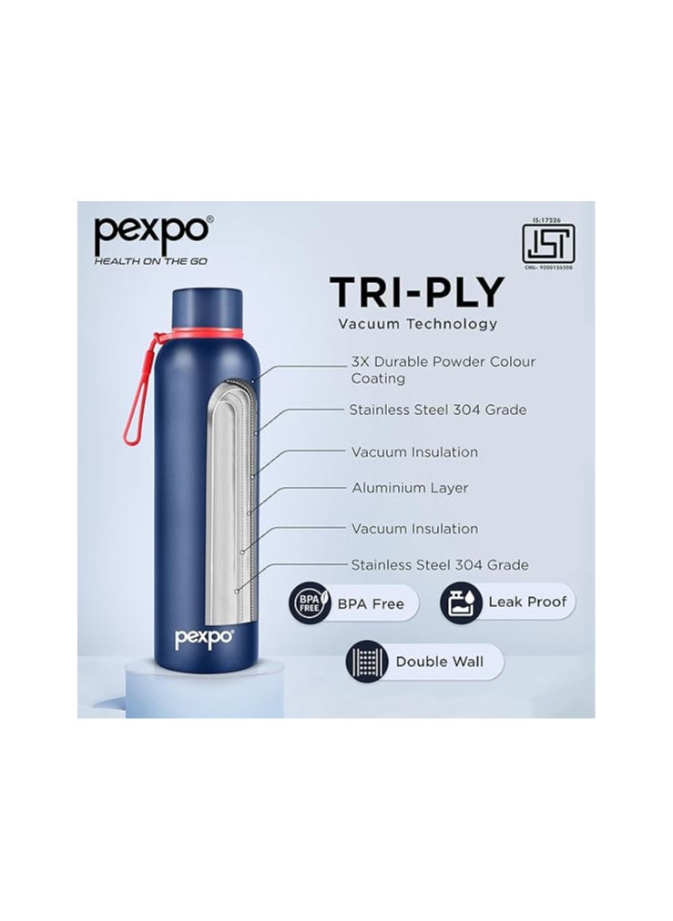 Atlasware Pexpo Bravo Pro 1000ml Hot & Cold ISI Certified Flask- Denim Blue- Stainless Steel Water Bottle  - Image 3