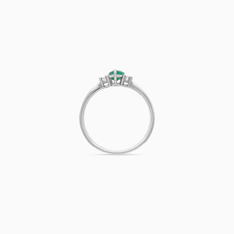 Jawhara Jewellery خاتم من الذهب الأبيض عيار 18 للنساء، بشكل كمثرى مع أحجار الزمرد والماس الطبيعي، مجموعة المجوهرات الفاخرة الكلاسيكية، خاتم بيان أنيق، هدية لمواليد شهر مايو من جوهرة للمجوهرات - Image 3