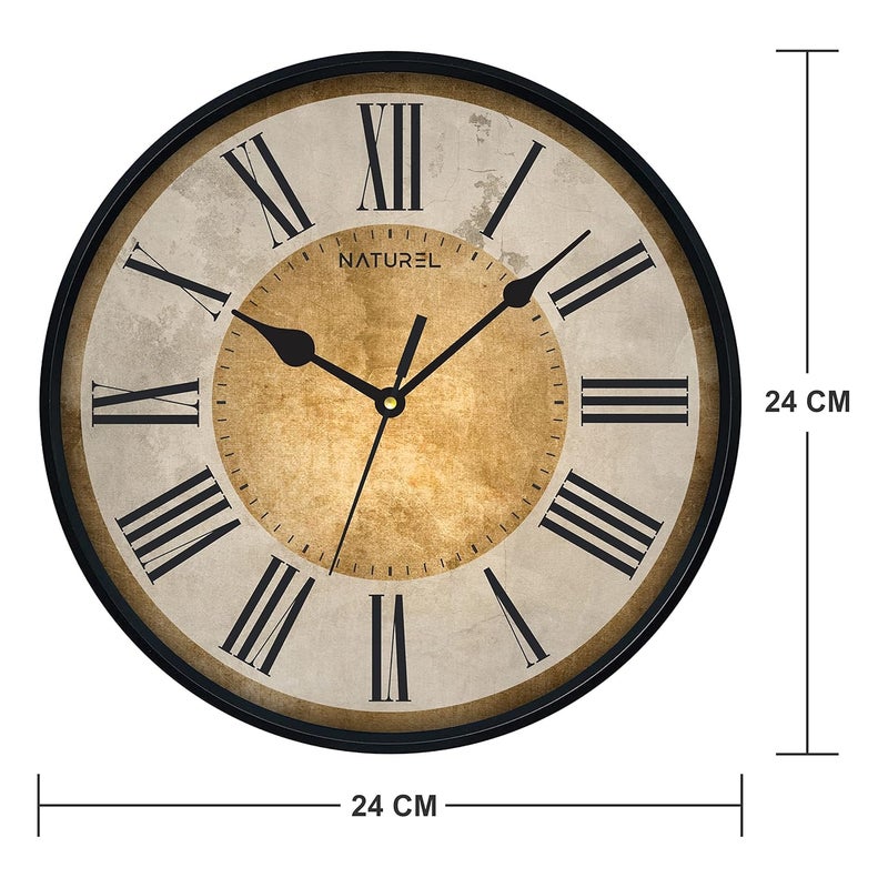 Naturel Classic Golden Theme Decorative Latest Wall Clock with Glass (Black Frame) - Image 3