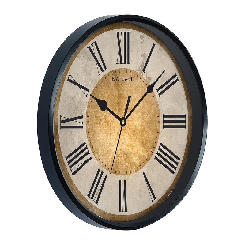 Naturel Classic Golden Theme Decorative Latest Wall Clock with Glass (Black Frame) - Image 2
