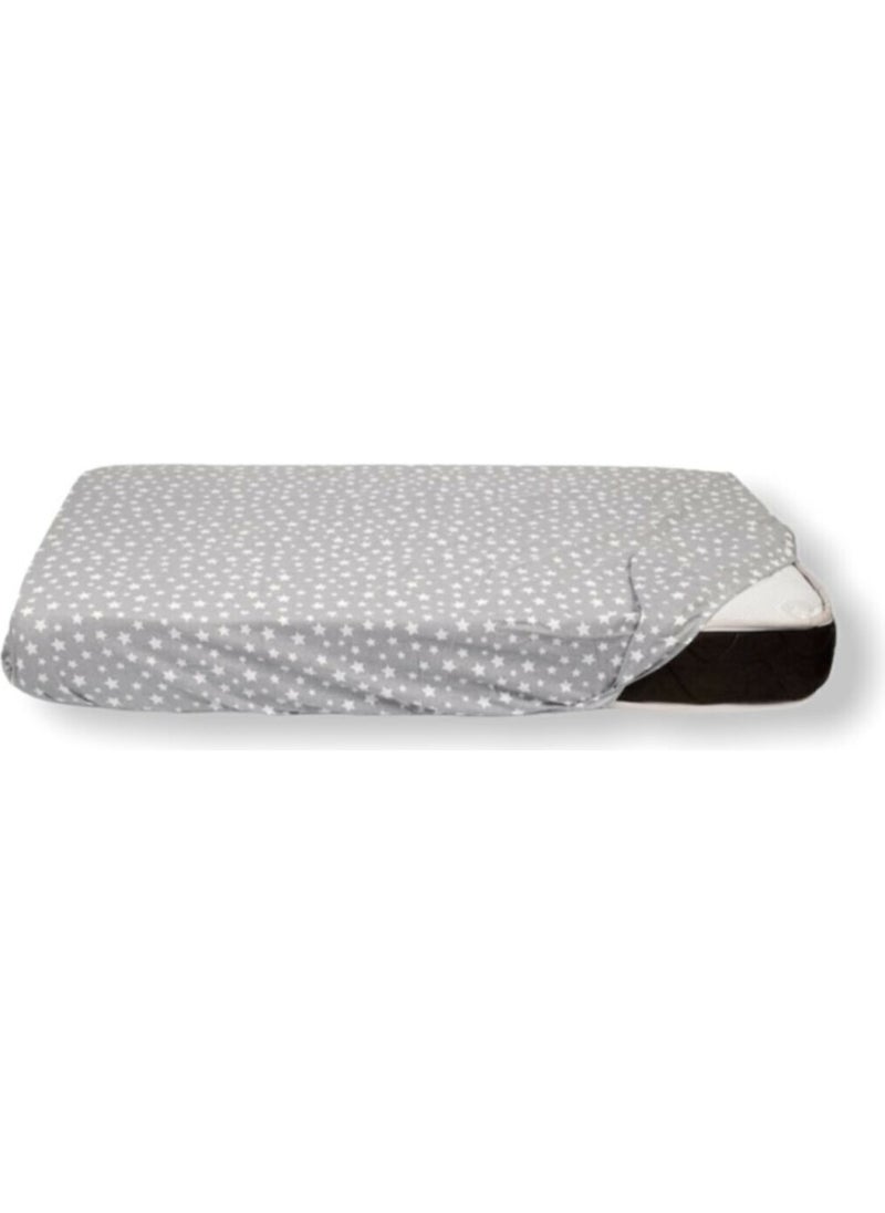 Bebek Özel Baby Special Cotton Baby and Kids Fitted Sheet Gray Background with White Stars 50 x 90 cm  - Image 2