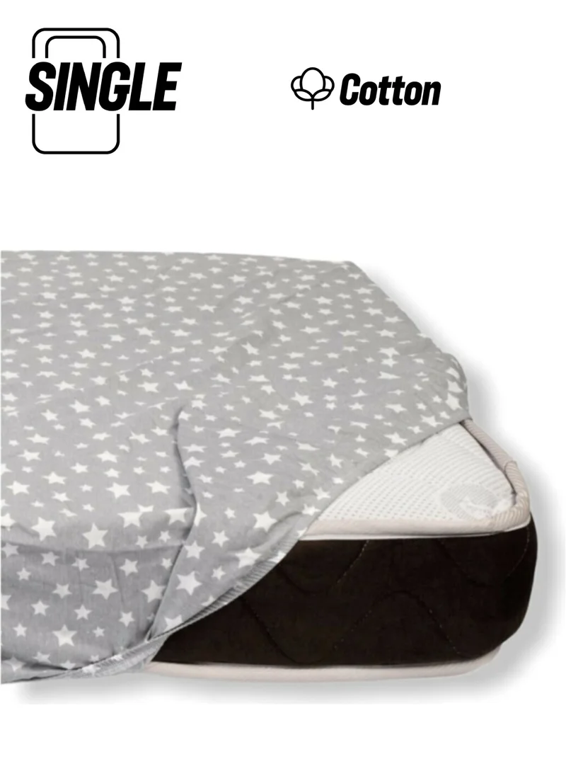 Bebek Özel Baby Special Cotton Baby and Kids Fitted Sheet Gray Background with White Stars 50 x 90 cm