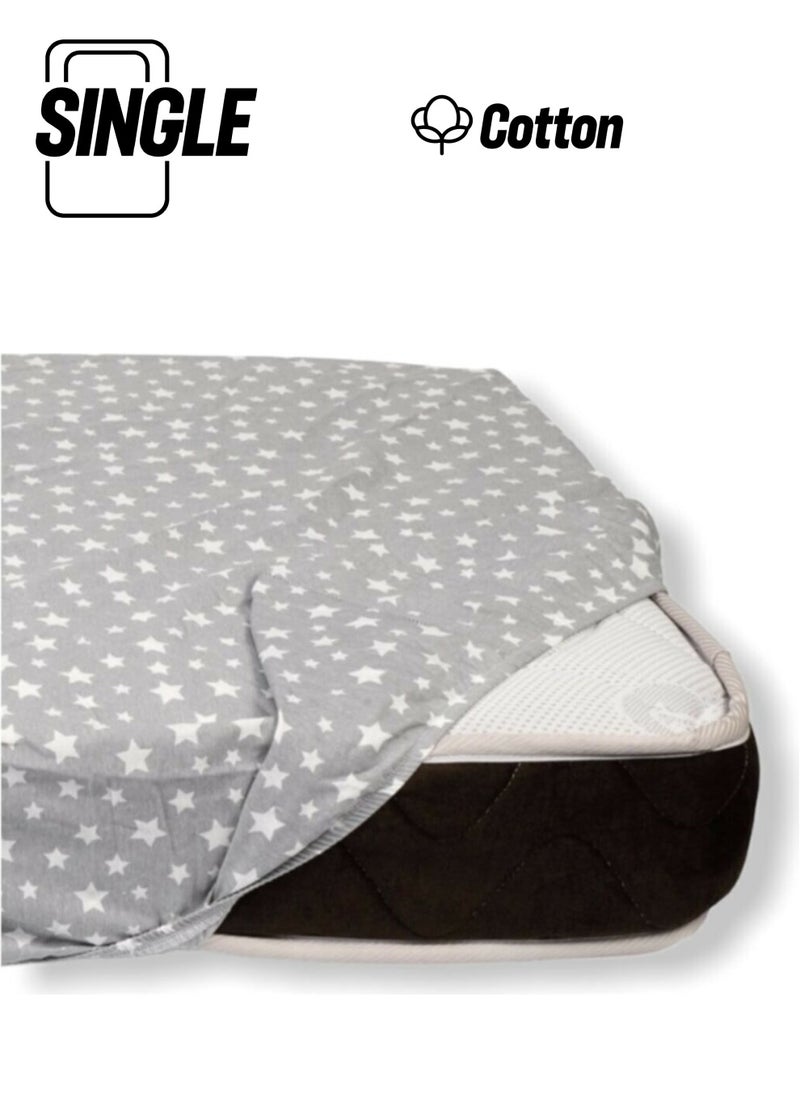 Bebek Özel Baby Special Cotton Baby and Kids Fitted Sheet Gray Background with White Stars 50 x 90 cm  - Image 1