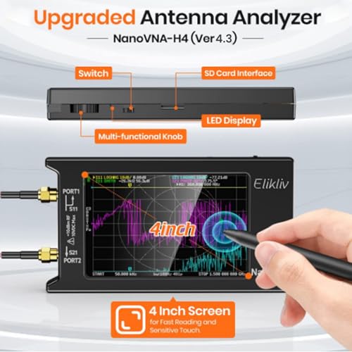 ELIKLIV Upgraded NanoVNA-H4 Vector Network Analyzer V4.3, Elikliv 10KHz-1.5GHz HF VHF UHF Antenna Analyzer Measuring S Parameters, Voltage Standing Wave Ratio, Phase, Delay, Smith Chart, 4" Screen - Image 2