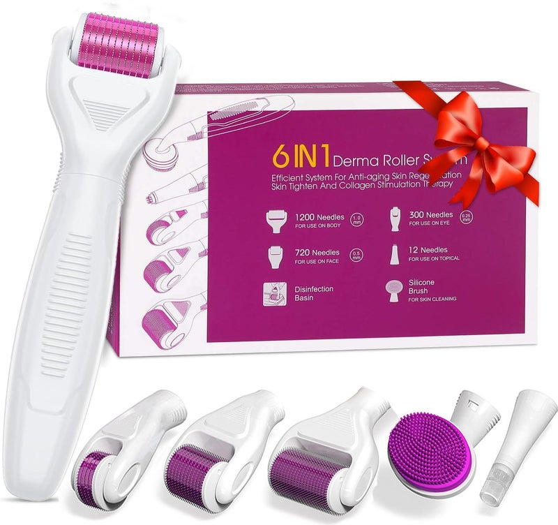 Bennort 6 in 1 Derma Roller 0.25/0.5/1/1.5 mm for Women And Men with Case For Face,Body,Scalp Hair & Beard Regrowth,Treats Acne,Scar, Stretchmarks Micro Needles Derma Roller,Silicone Face Brush and Disinfecting Tray - Image 1