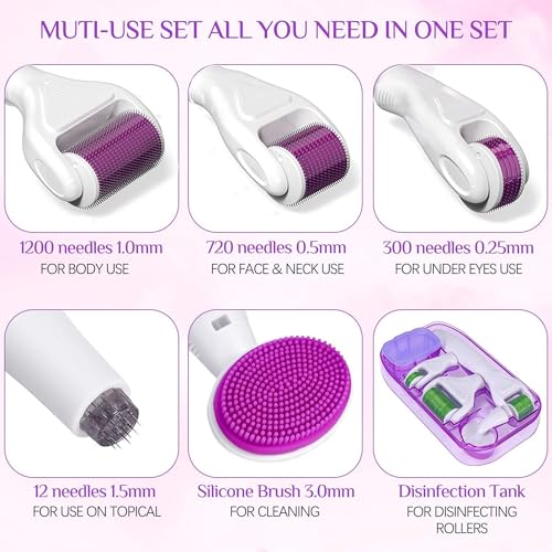 Bennort 6 in 1 Derma Roller 0.25/0.5/1/1.5 mm for Women And Men with Case For Face,Body,Scalp Hair & Beard Regrowth,Treats Acne,Scar, Stretchmarks Micro Needles Derma Roller,Silicone Face Brush and Disinfecting Tray - Image 5