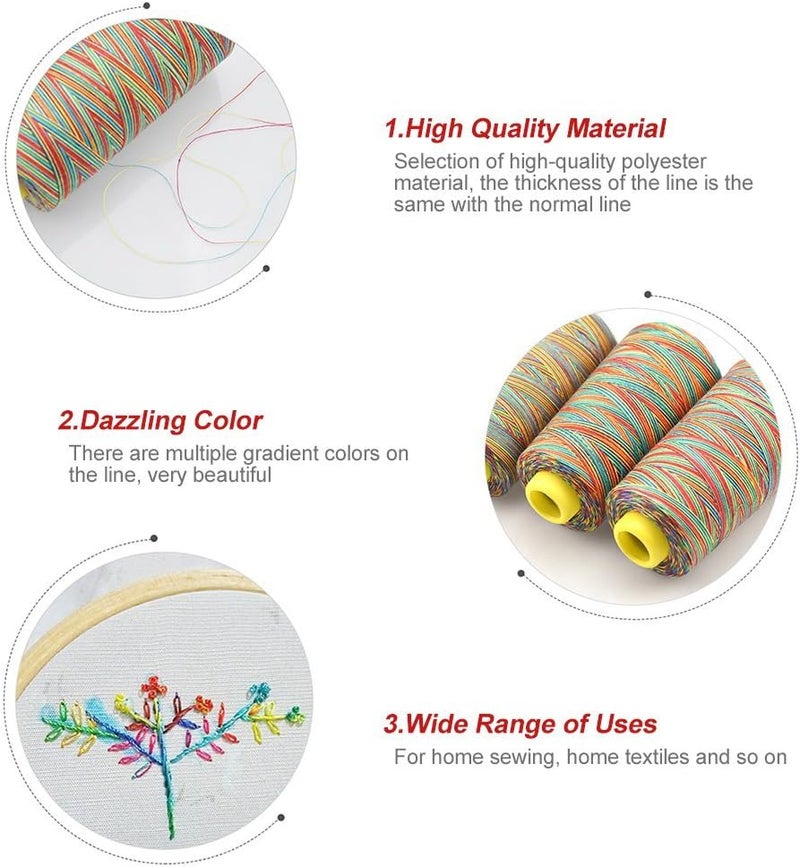 klarako 5pcs Embroidery Thread, Multicolor Gradient Sewing Quilting Spools Garment Accessory Emergency and Travel, DIY Home High Strength Thread Rainbow Color for Manual Embroidery Sewing Machine - Image 2