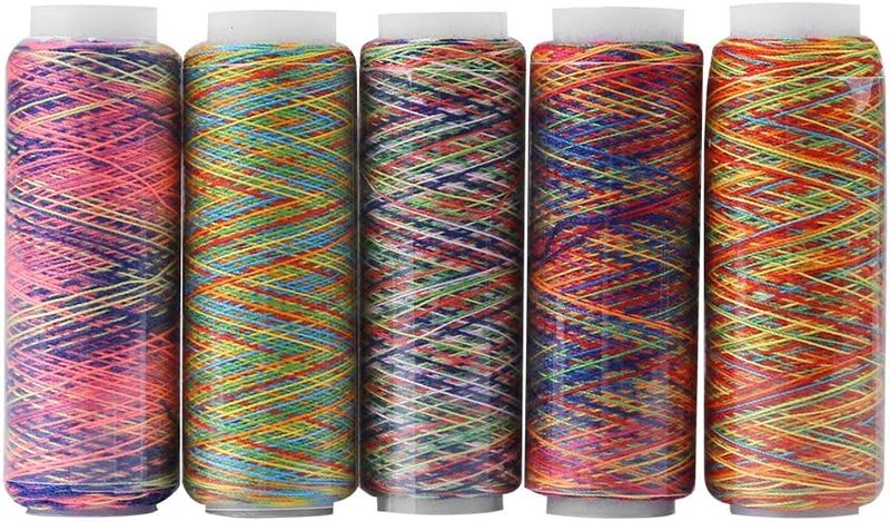 klarako 5pcs Embroidery Thread, Multicolor Gradient Sewing Quilting Spools Garment Accessory Emergency and Travel, DIY Home High Strength Thread Rainbow Color for Manual Embroidery Sewing Machine - Image 1