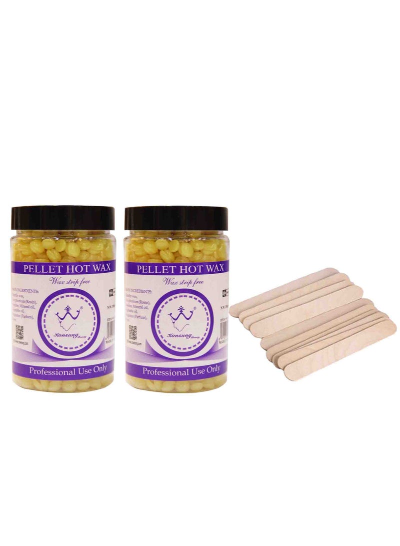 Konsung Beauty Hair Removal Hot Wax Honey 2pcs*200grams with 10 Wooden Sticks (No Waxing Paper Needed)