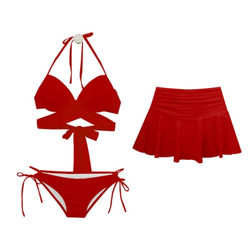 2023 South Korea Bikini Swimsuit Women'S Three-Piece Set Of Changeable Skirt Split Bikini Spring Swimsuit - Image 1