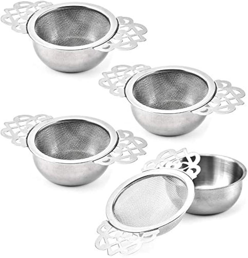 Vankcp 4 Set Tea Strainers with Drip Bowls Loose Leaf Tea Strainers with Double Winged Handles Extra Fine Mesh Tea Infuser Brew Loose Leaf Tea Spices Seasonings