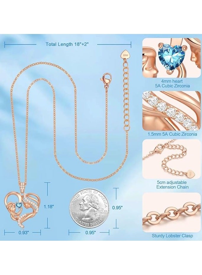 Zifeel Mother and Child Love Heart Pendant Necklace, Mothers Day Gift,  925 Sterling Silver Rose Gold  Birthstone Necklace for Women, Mothers Day Valentines, Anniversary, Birthday,  Jewelry Gifts for Mom, Women, Wife Grandma... - Image 5